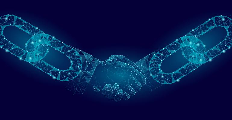 blockchain shaking hands