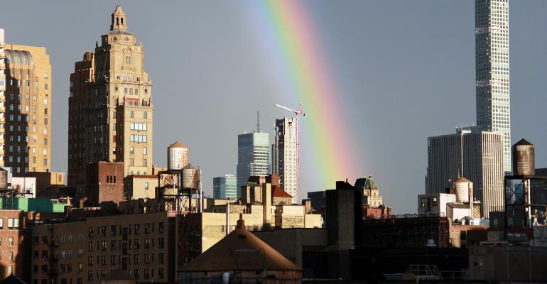 NYC skyline rainbow