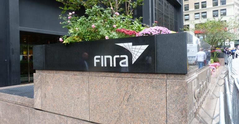 A FINRA sign outside the agency's office building.