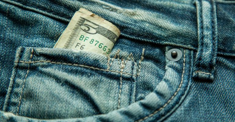 $5 bill jeans pocket