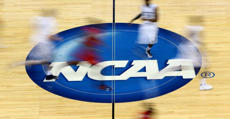 NCAA logo basketball court