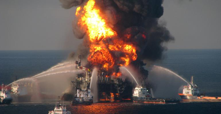 offshore oil rig on fire