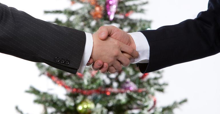 shaking hands christmas tree