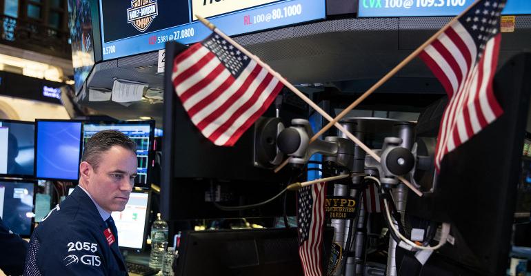 stock market american flags
