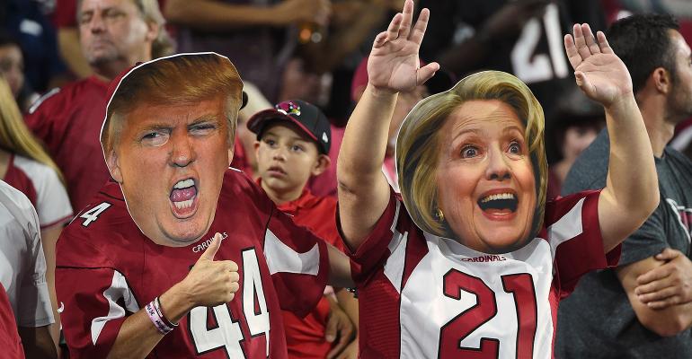 Trump Clinton football game heads