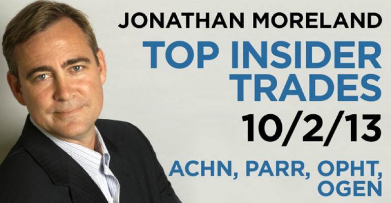 Top Insider Trades 10/2/13: ACHN, PARR, OPHT, OGEN