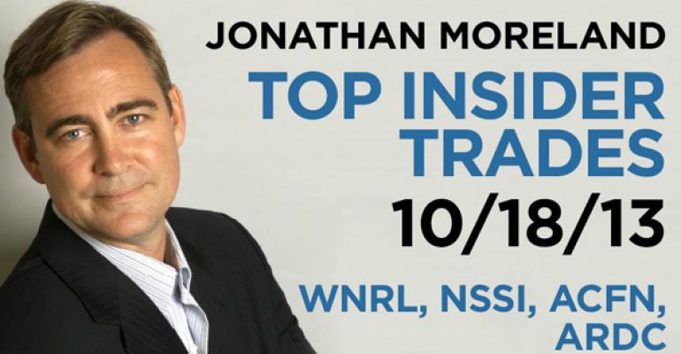 Top Insider Trades 10/18/13: WNRL, NSSI, ACFN, ARDC