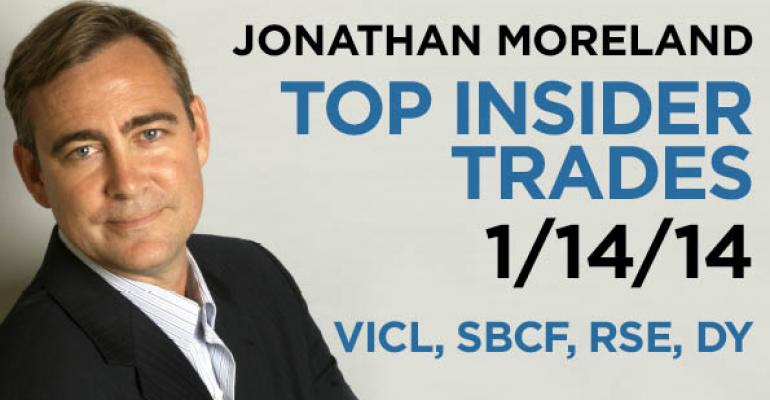 Top Insider Trades 1/14/14: VICL, SBCF, RSE, DY