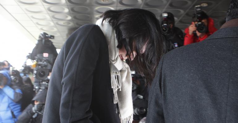 Former Korean Air Lines Co VP Heather Cho arrives at the Seoul western prosecutors39 office on December 17 2014 in Seoul South Korea