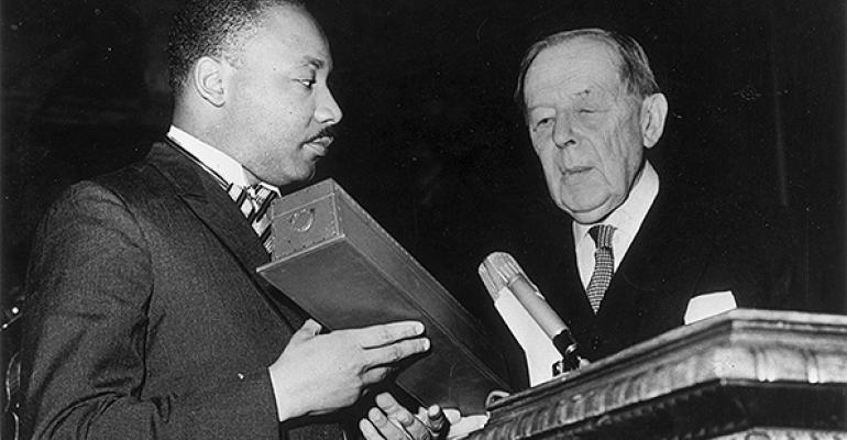 The Rev Martin Luther King Jr receiving his Nobel Prize in 1964