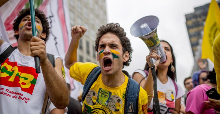 People protest against the impeachment of President Dilma Rousseff on Dec 16 2015 in Sao Paulo Brazil 