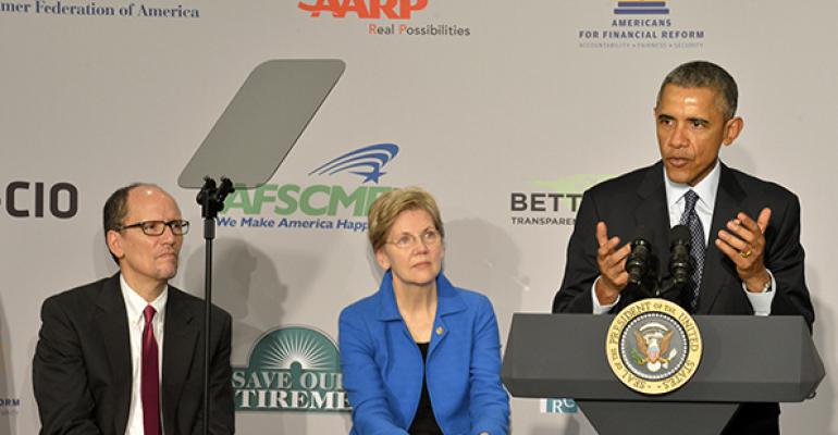 President Obama Sen Elizabeth Warren and Labor Secretary Thomas Perez held a press conference in February 2015 announcing the revival of the fiduciary rule at the AARP39s Washington DC offices