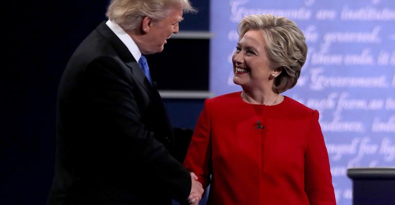 Donald Trump Hillary Clinton shaking hands debate