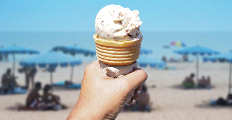 vanilla ice cream cone beach